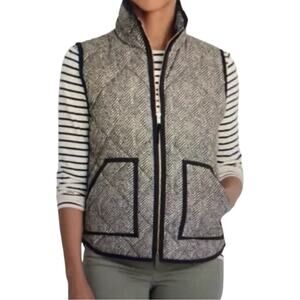 J.Crew Vest Down Filled Quilted Puffer Herringbone Black Tan Women’s Size Small